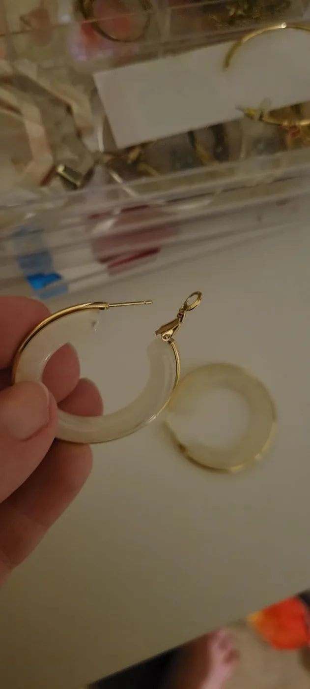 Customer photo 6 of White Marble Gold Hoop Earrings