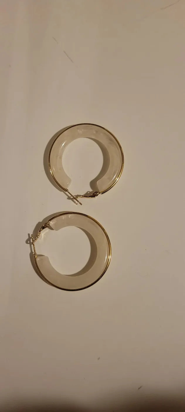 Customer photo 1 of White Marble Gold Hoop Earrings