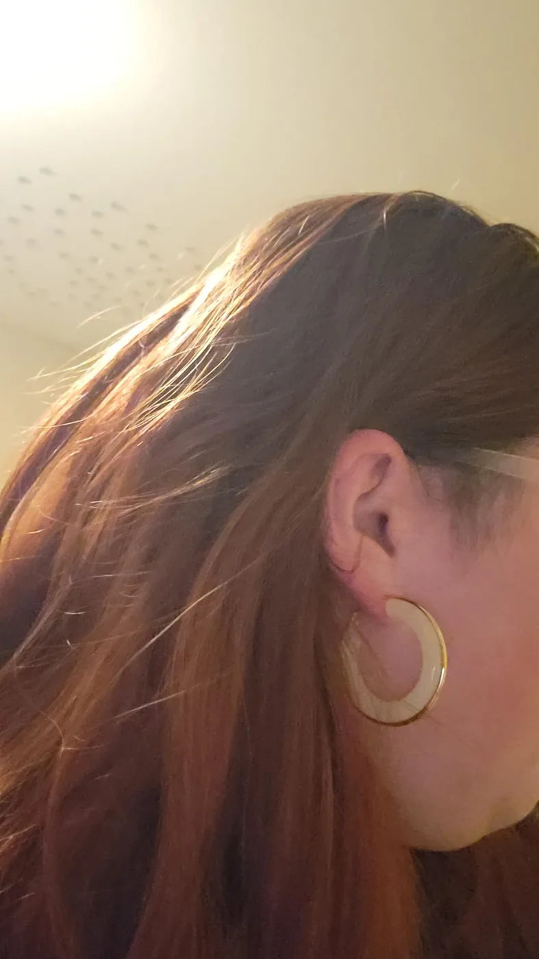 Customer photo 5 of White Marble Gold Hoop Earrings