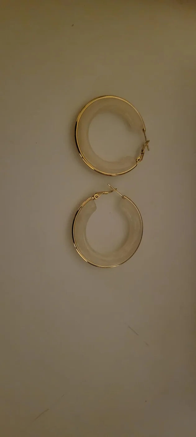 Customer photo 2 of White Marble Gold Hoop Earrings