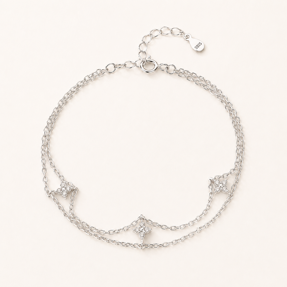 S925 sterling silver star bracelet with cubic zirconia accent