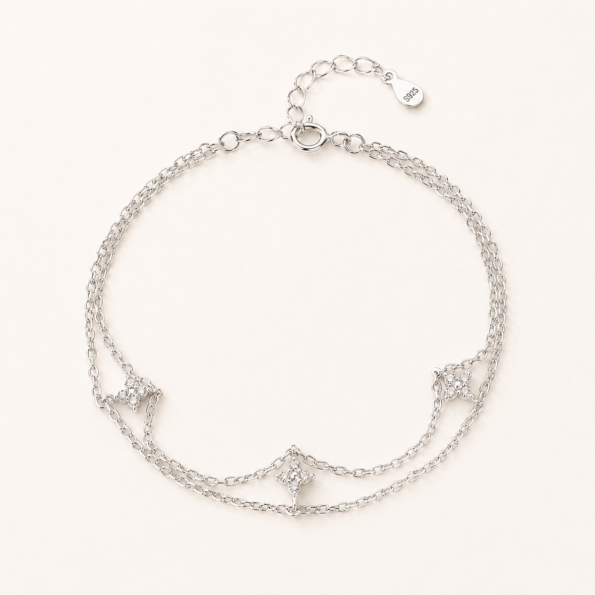 S925 sterling silver star bracelet with cubic zirconia accent