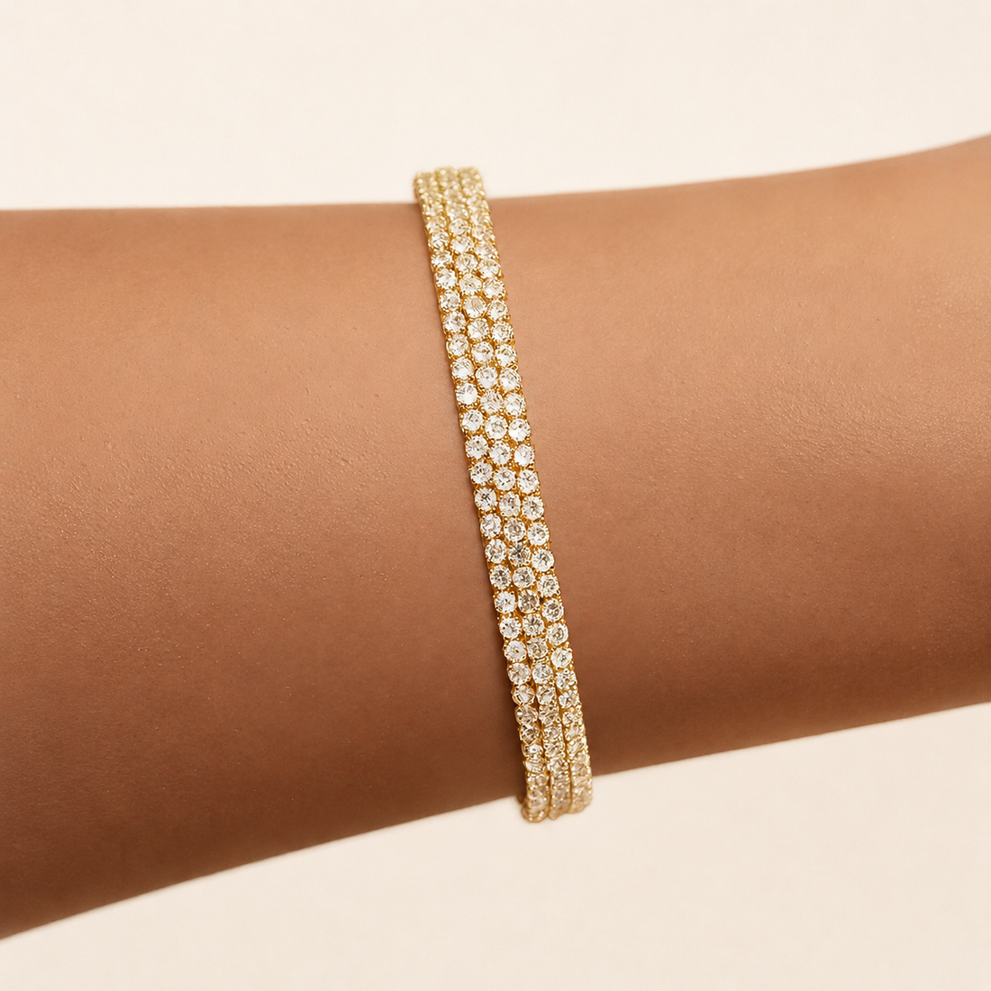 Gold Triple-Row Tennis Bracelet