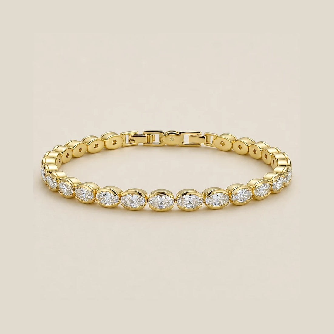 Gold Oval CZ Tennis Bracelet