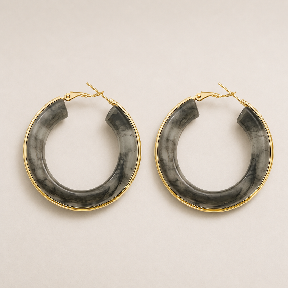 Black Marble Gold Hoop Earrings