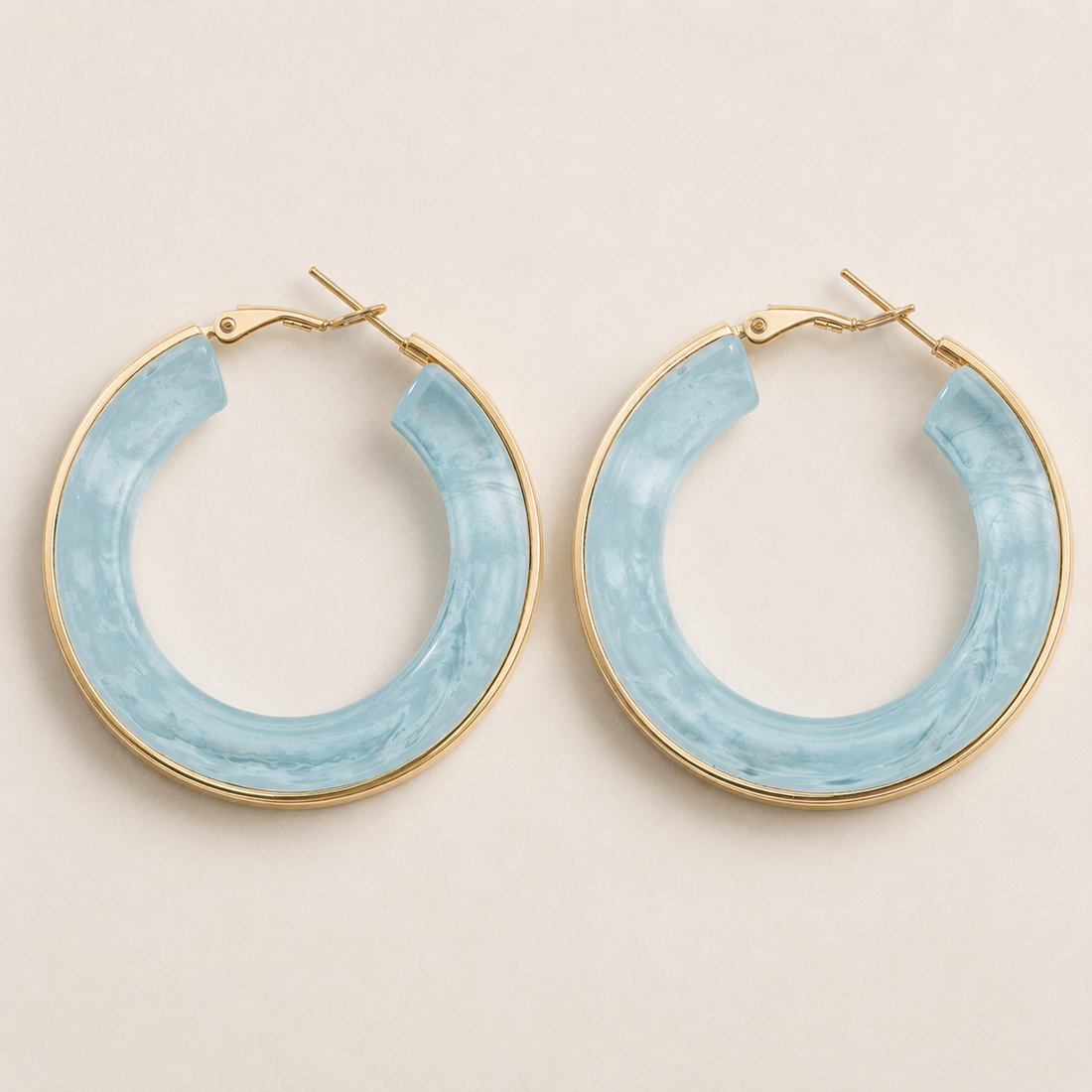 Blue Marble Gold Hoop Earrings