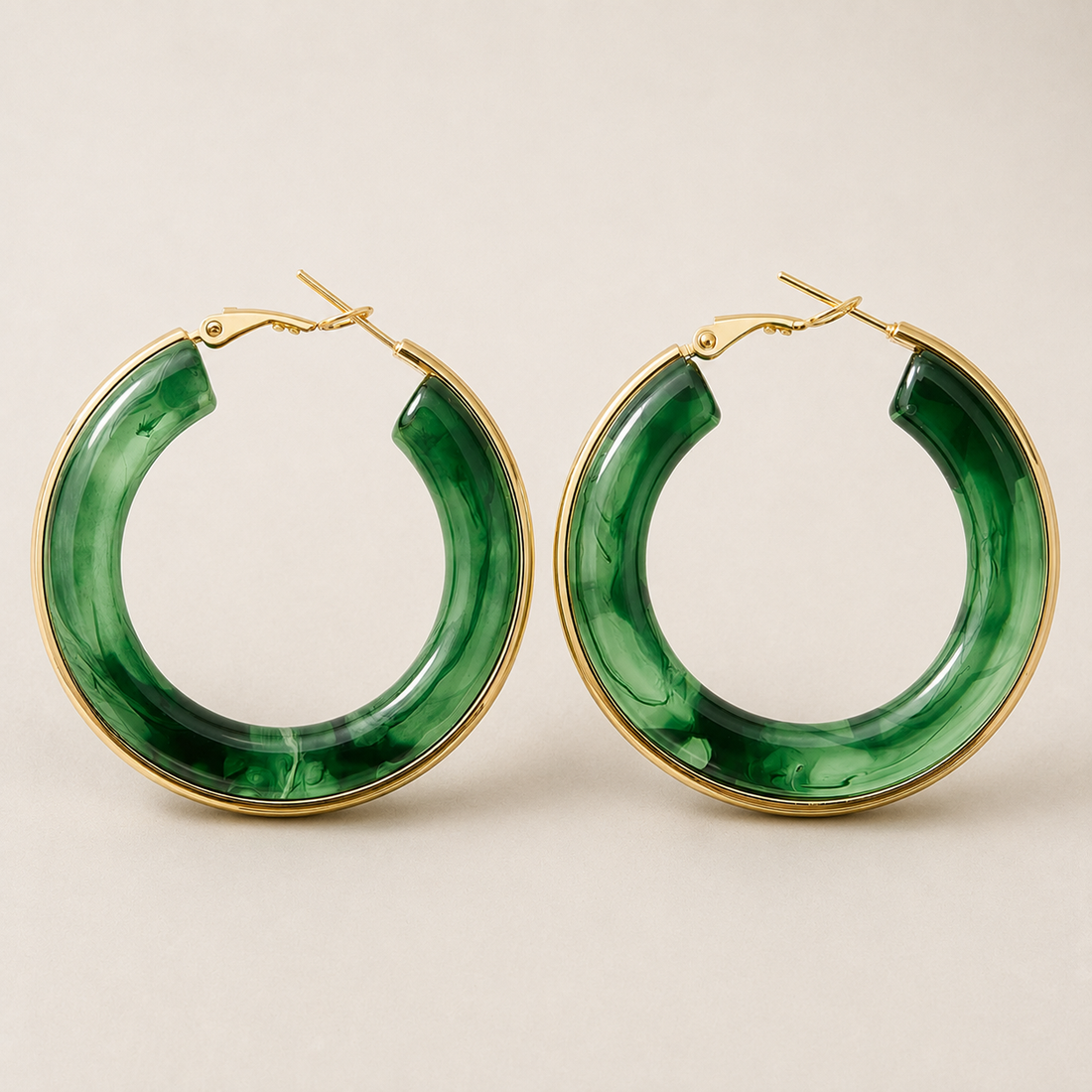 Green Marble Gold Hoop Earrings