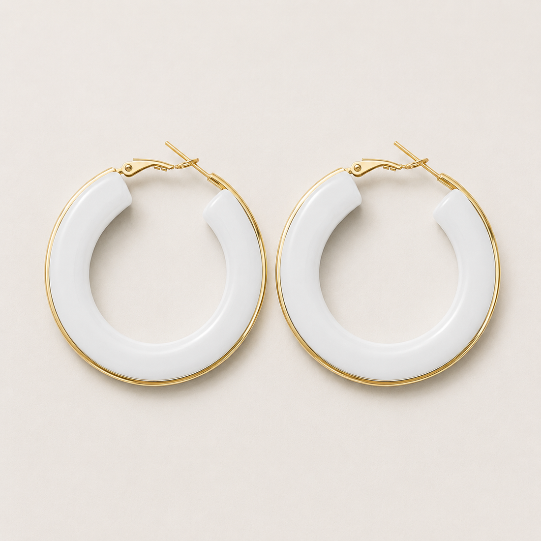 White Marble Gold Hoop Earrings