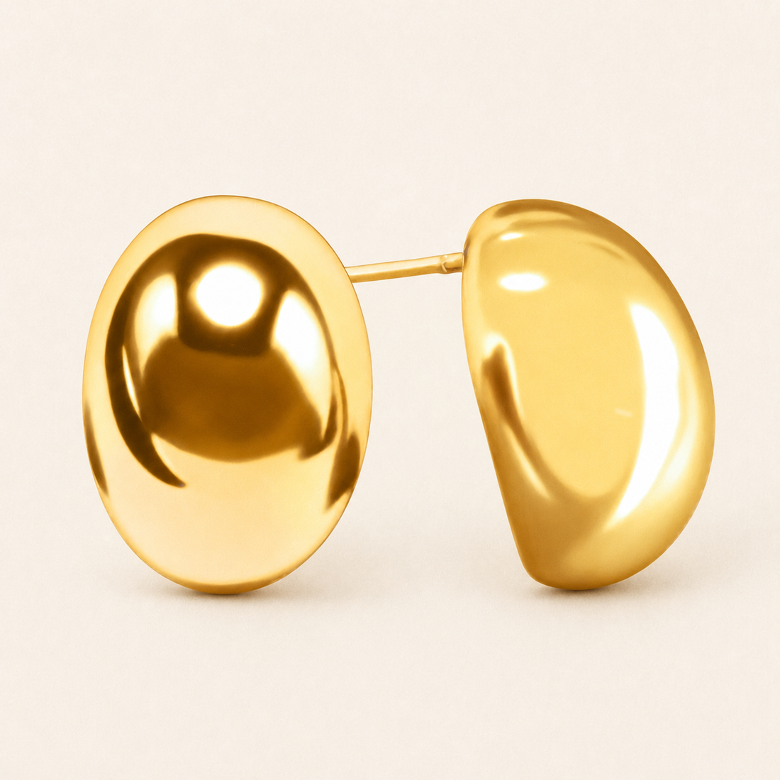 Gold Oval Stud Earrings