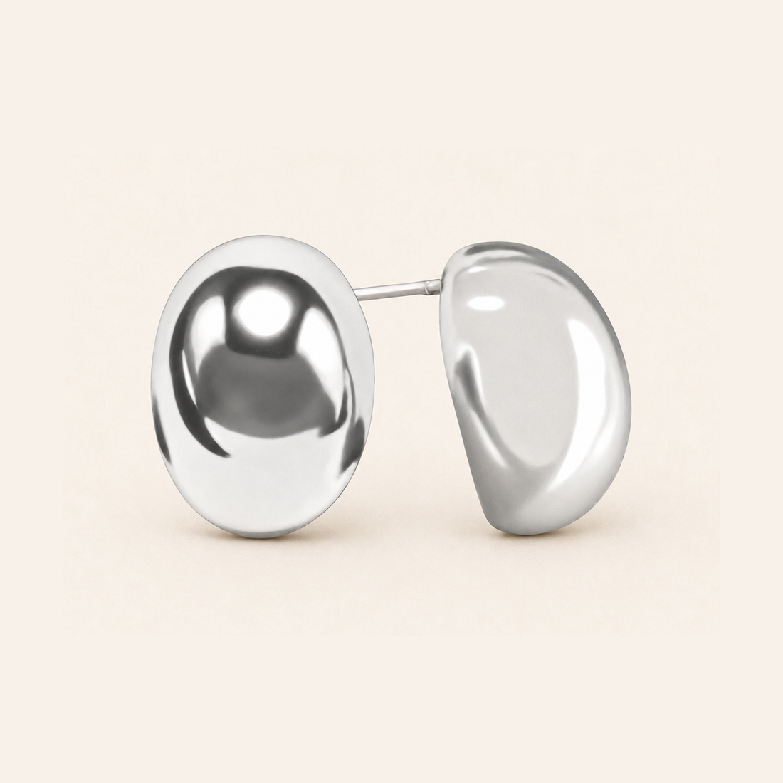 Silver Oval Stud Earrings