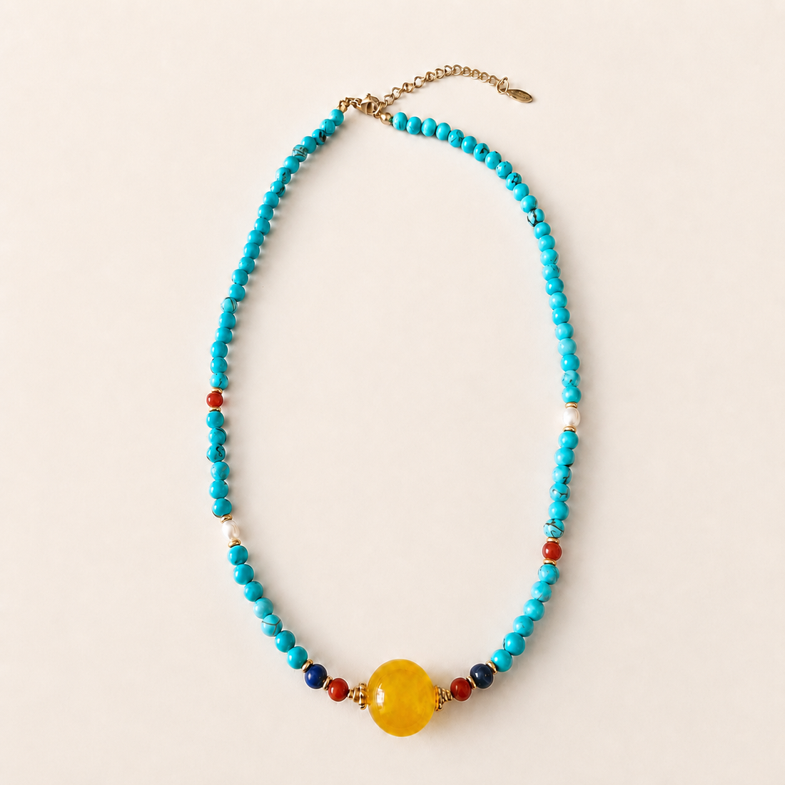 Yellow Chalcedony Turquoise Necklace