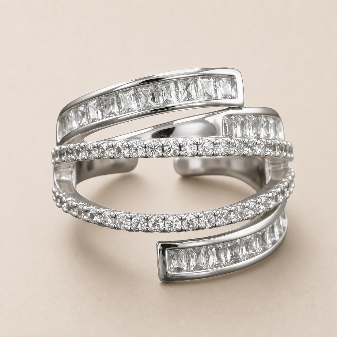 Silver Multi-Layer CZ Ring