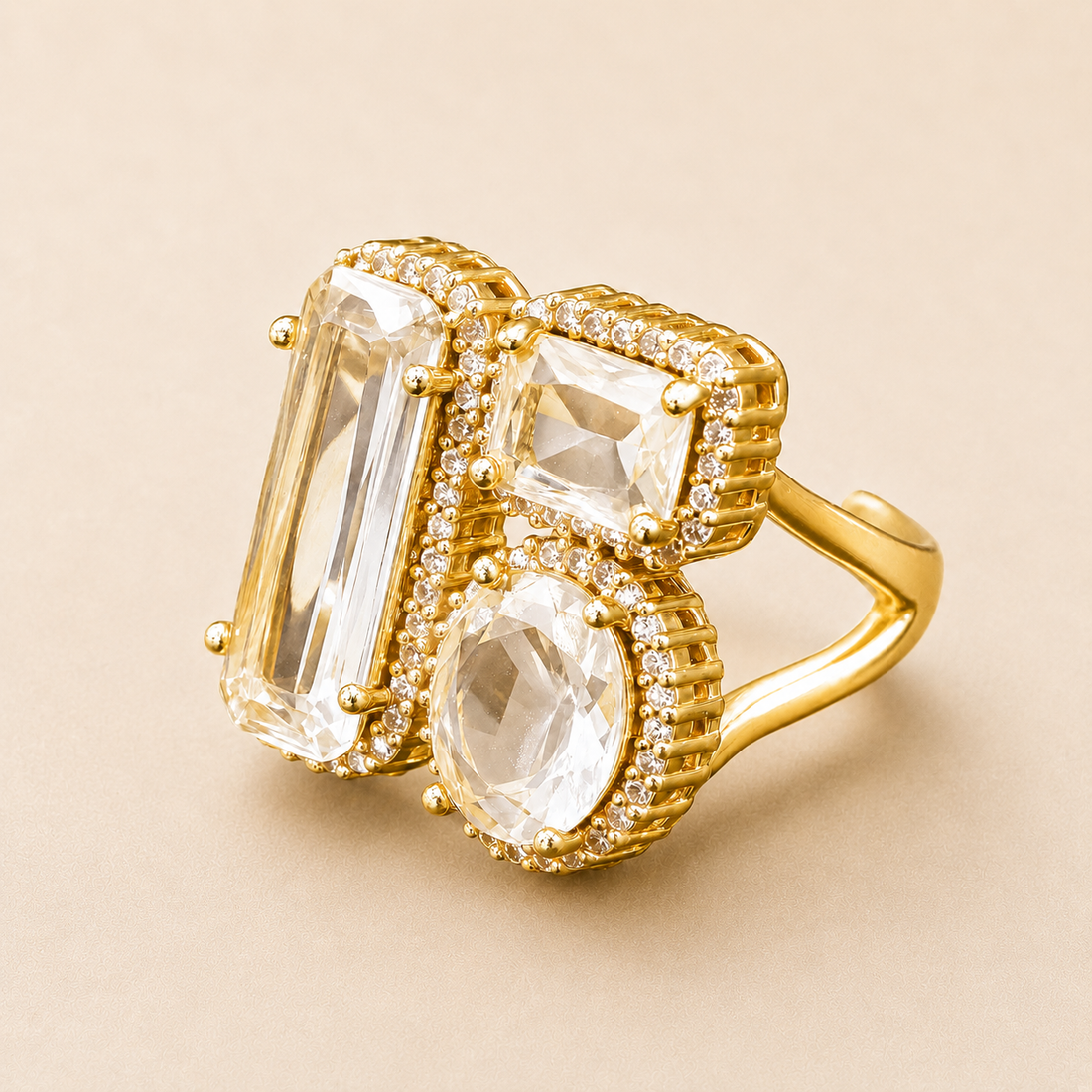 Gold Three-Stone CZ Ring