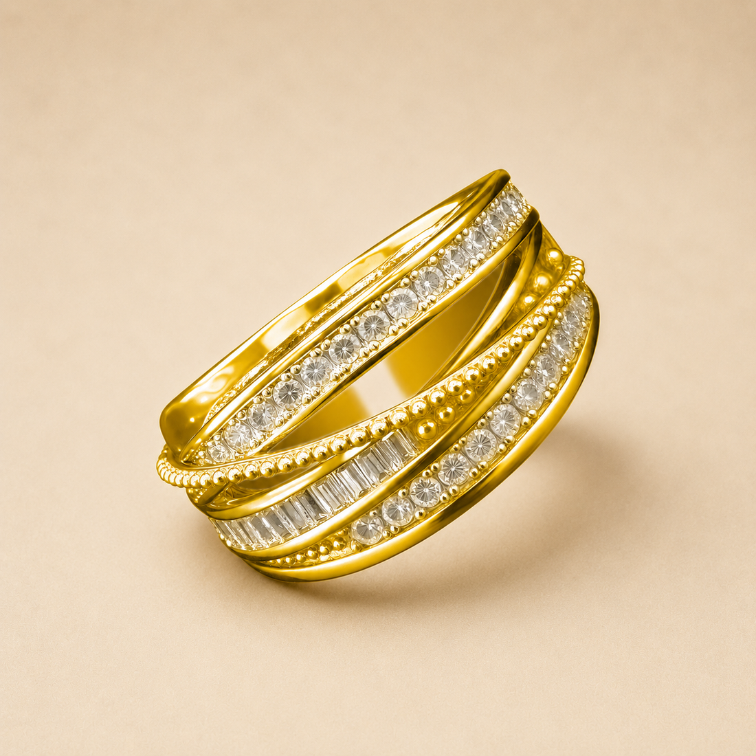 Gold Multi-Loop CZ Ring