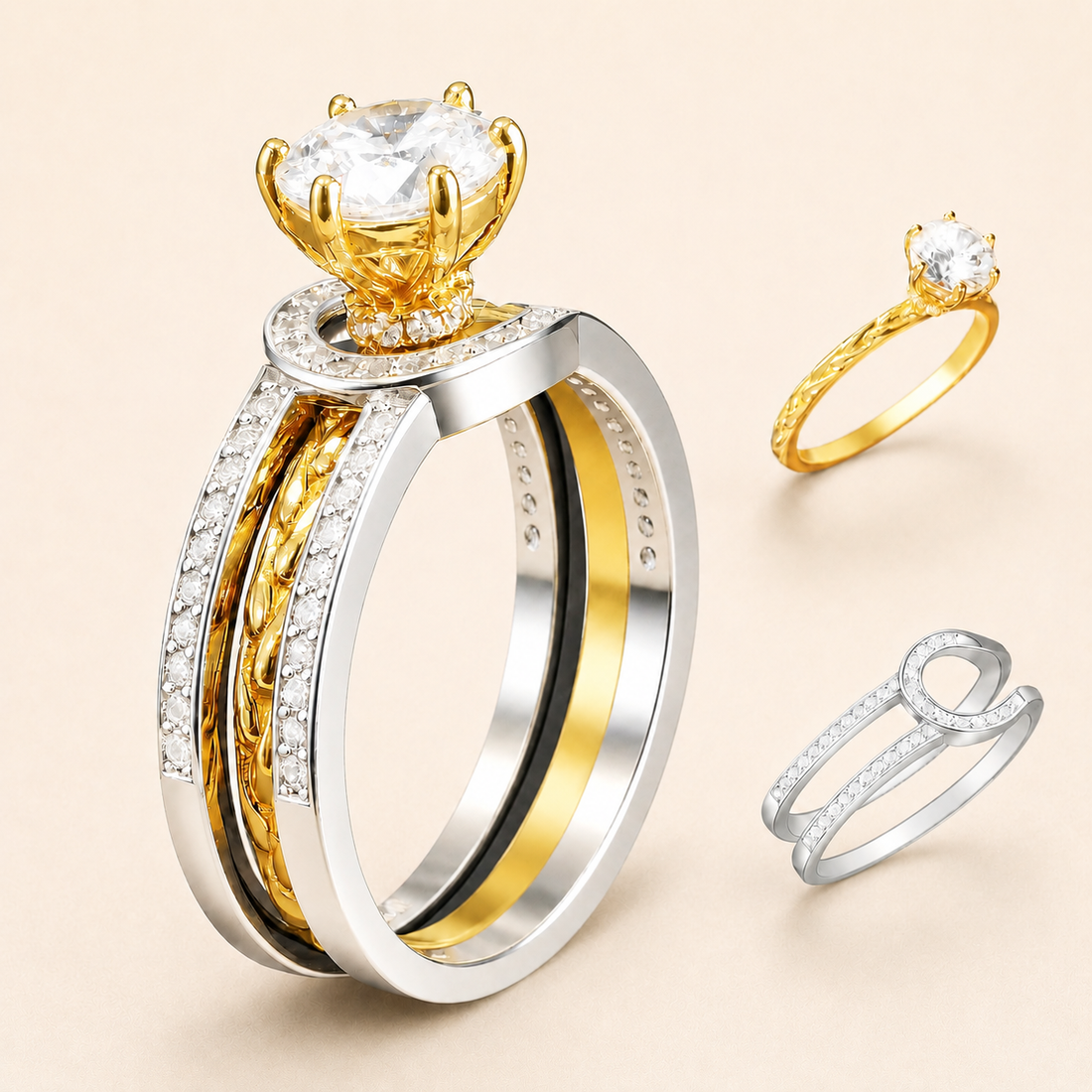Two-Tone CZ Ring Set