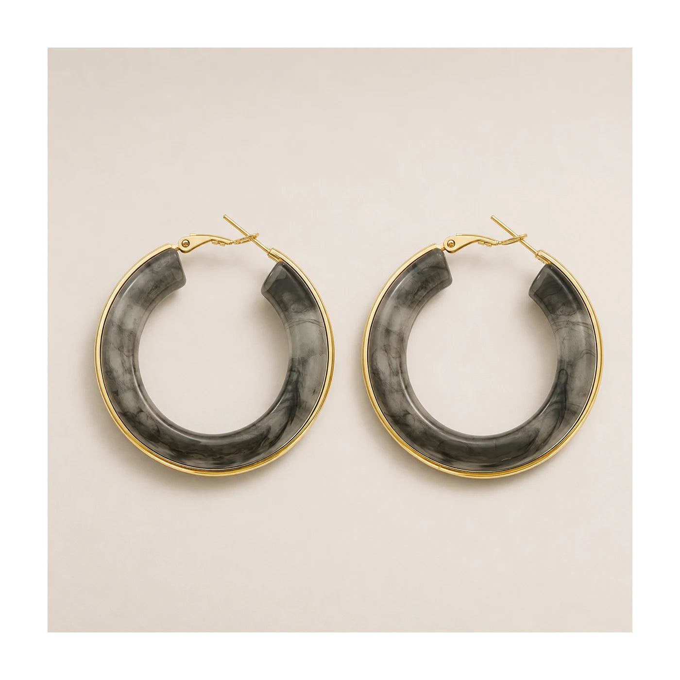 Black Marble Gold Hoop Earrings