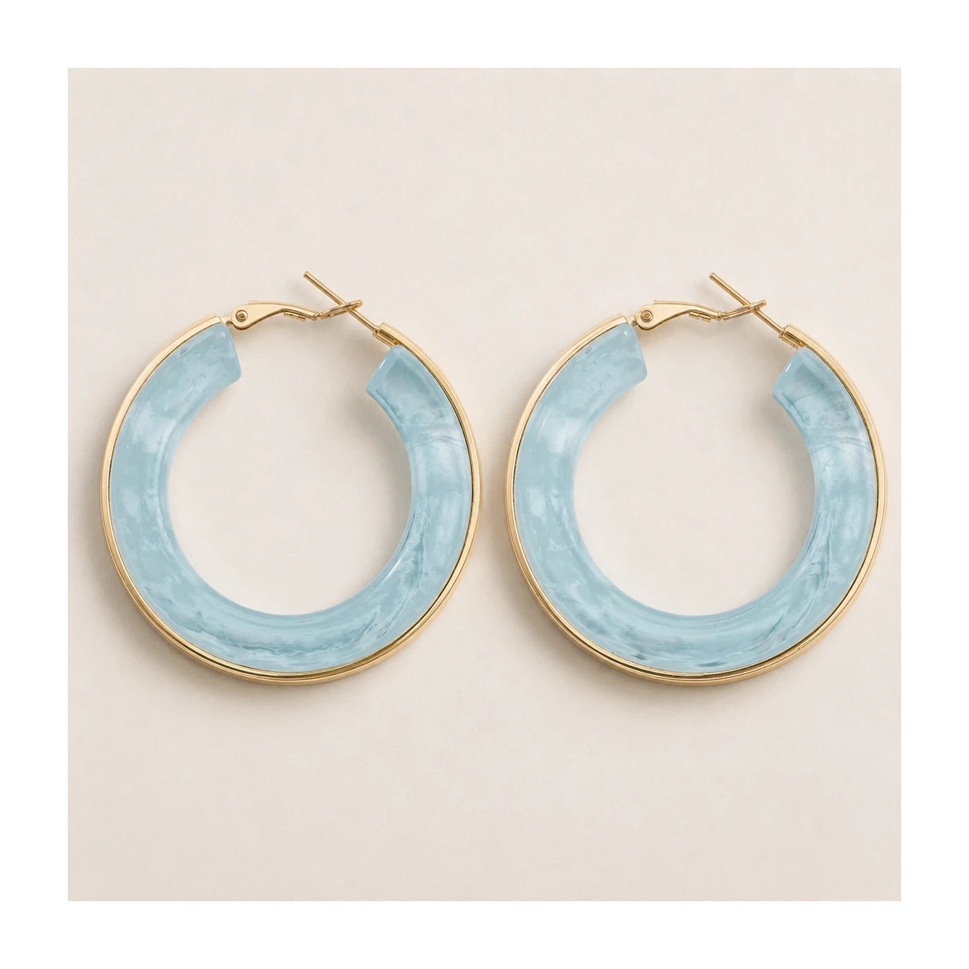 Blue Marble Gold Hoop Earrings