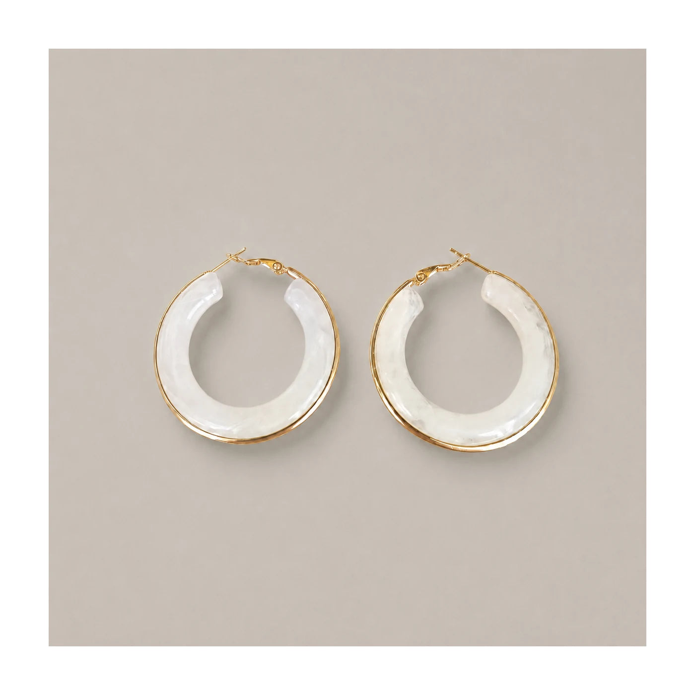 White Marble Gold Hoop Earrings