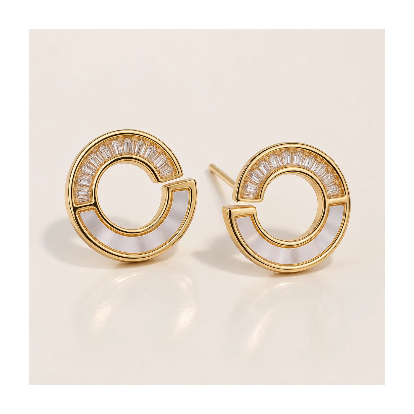 Open-Circle Gold CZ Stud Earrings