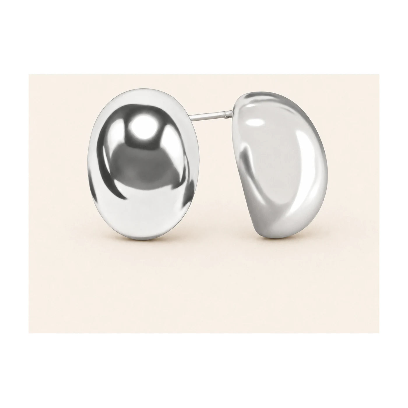 Silver Oval Stud Earrings