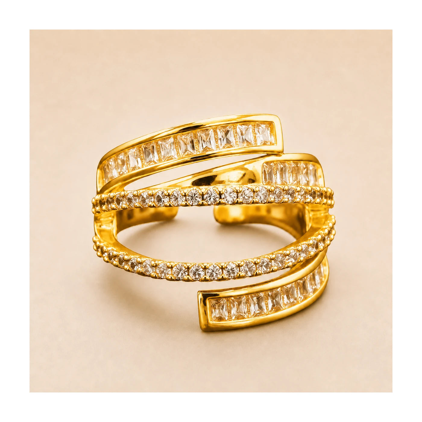 Gold Multi-Layer CZ Ring
