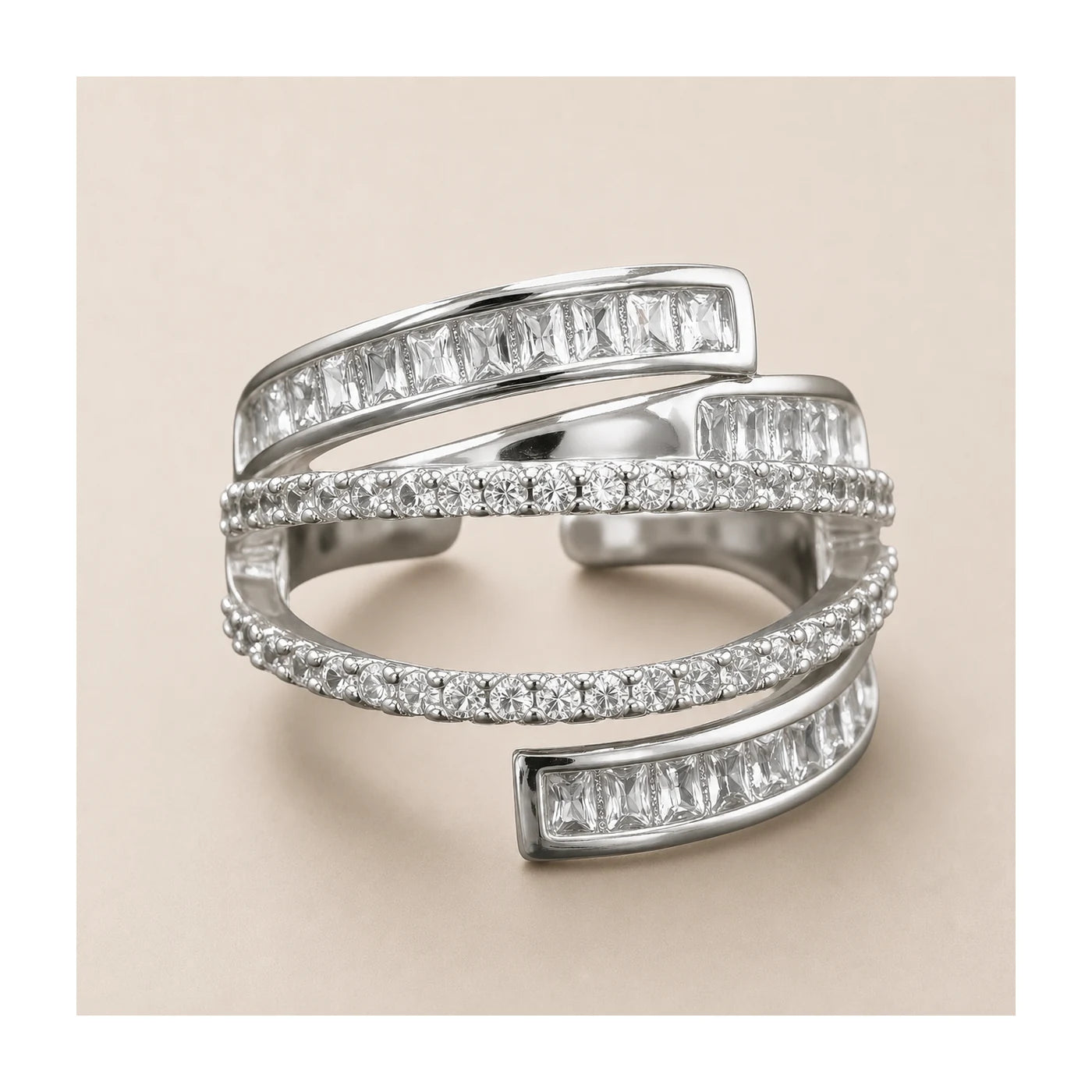 Silver Multi-Layer CZ Ring