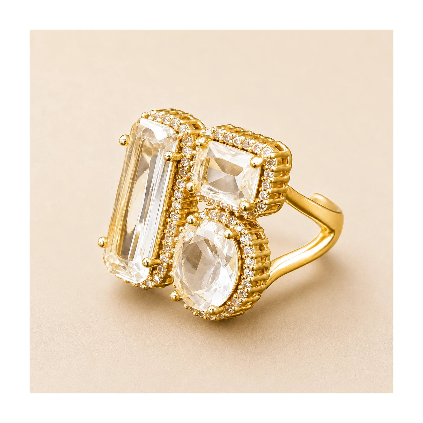 Gold Three-Stone CZ Ring