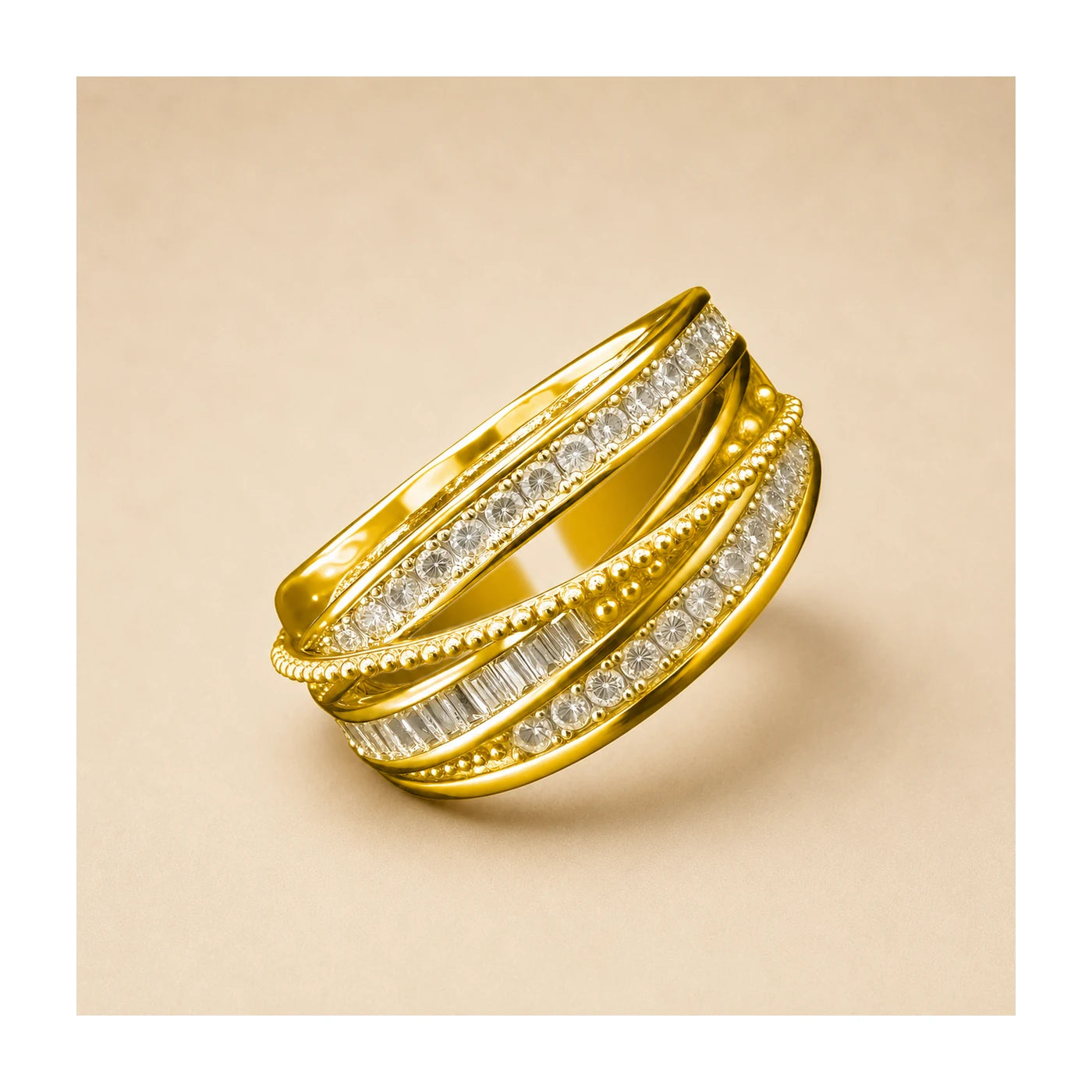 Gold Multi-Loop CZ Ring