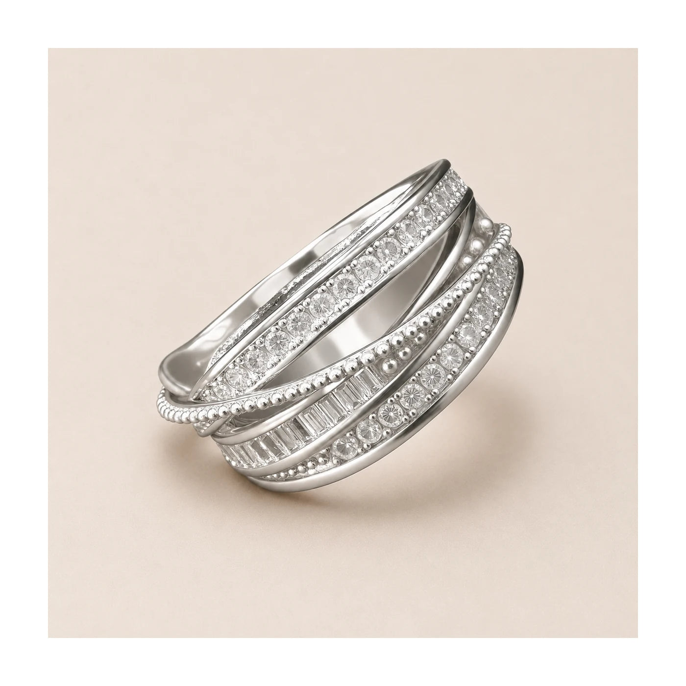 Silver Multi-Layer Open Ring