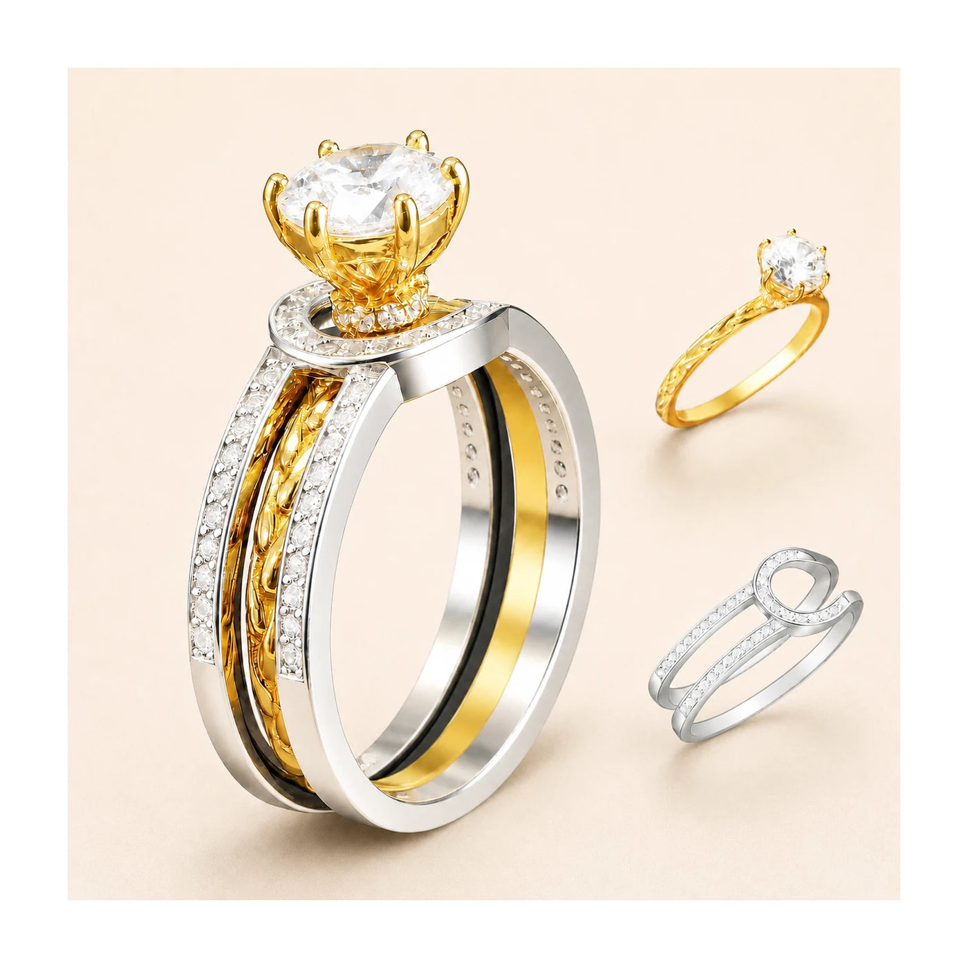 Two-Tone CZ Ring Set