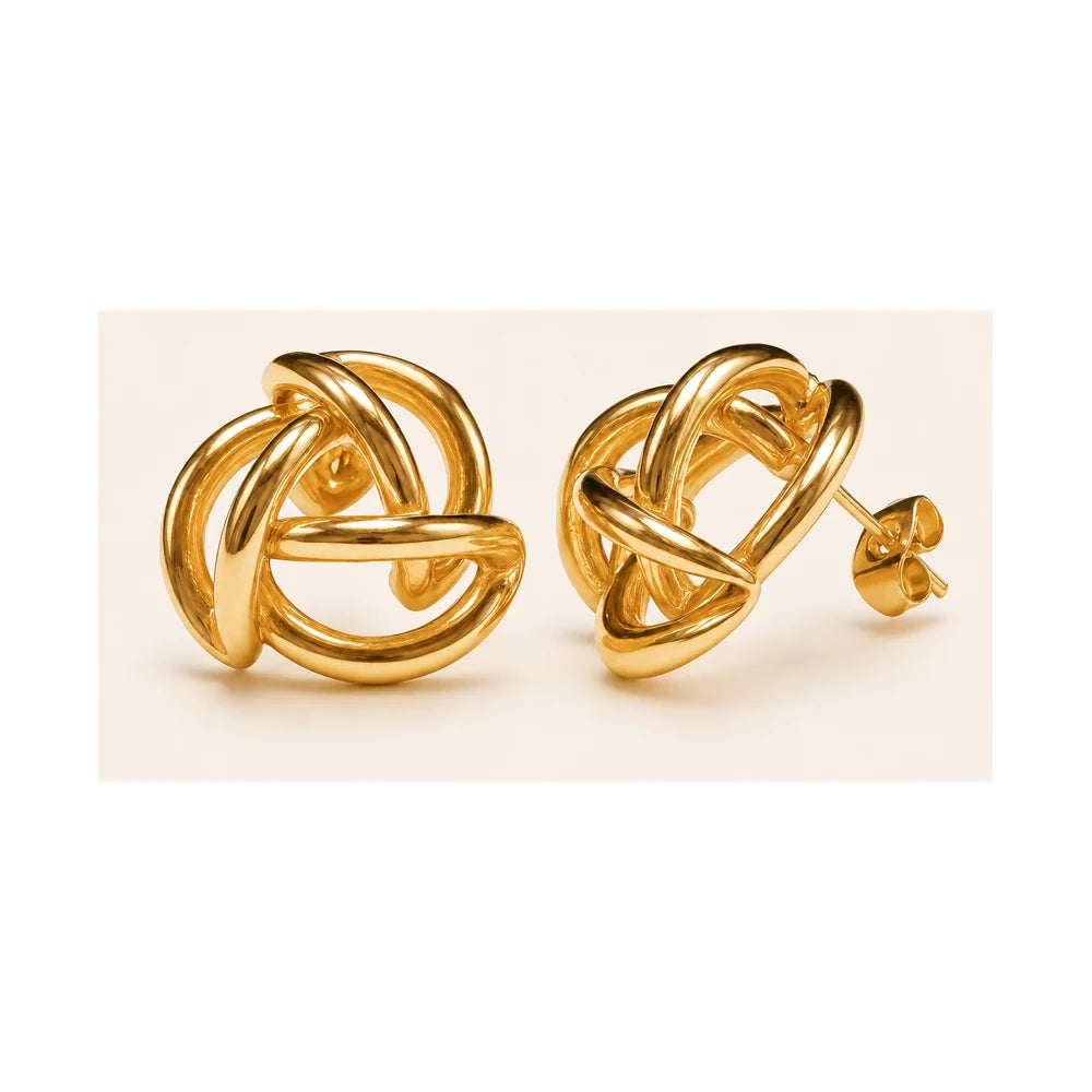 Woven Knot Gold Stud Earrings