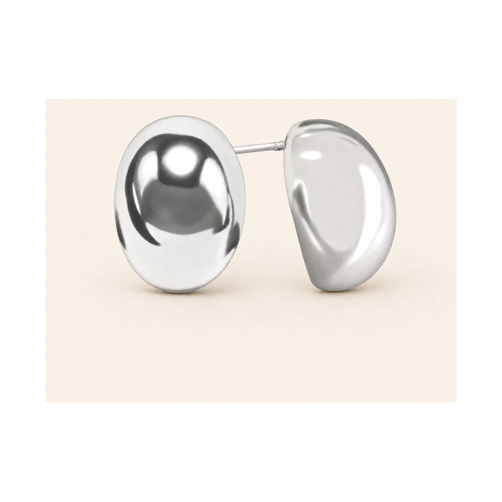 Silver Oval Stud Earrings