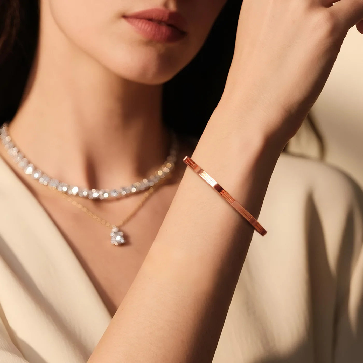 Rose Gold Engraved Friendship Bangle lifestyle image