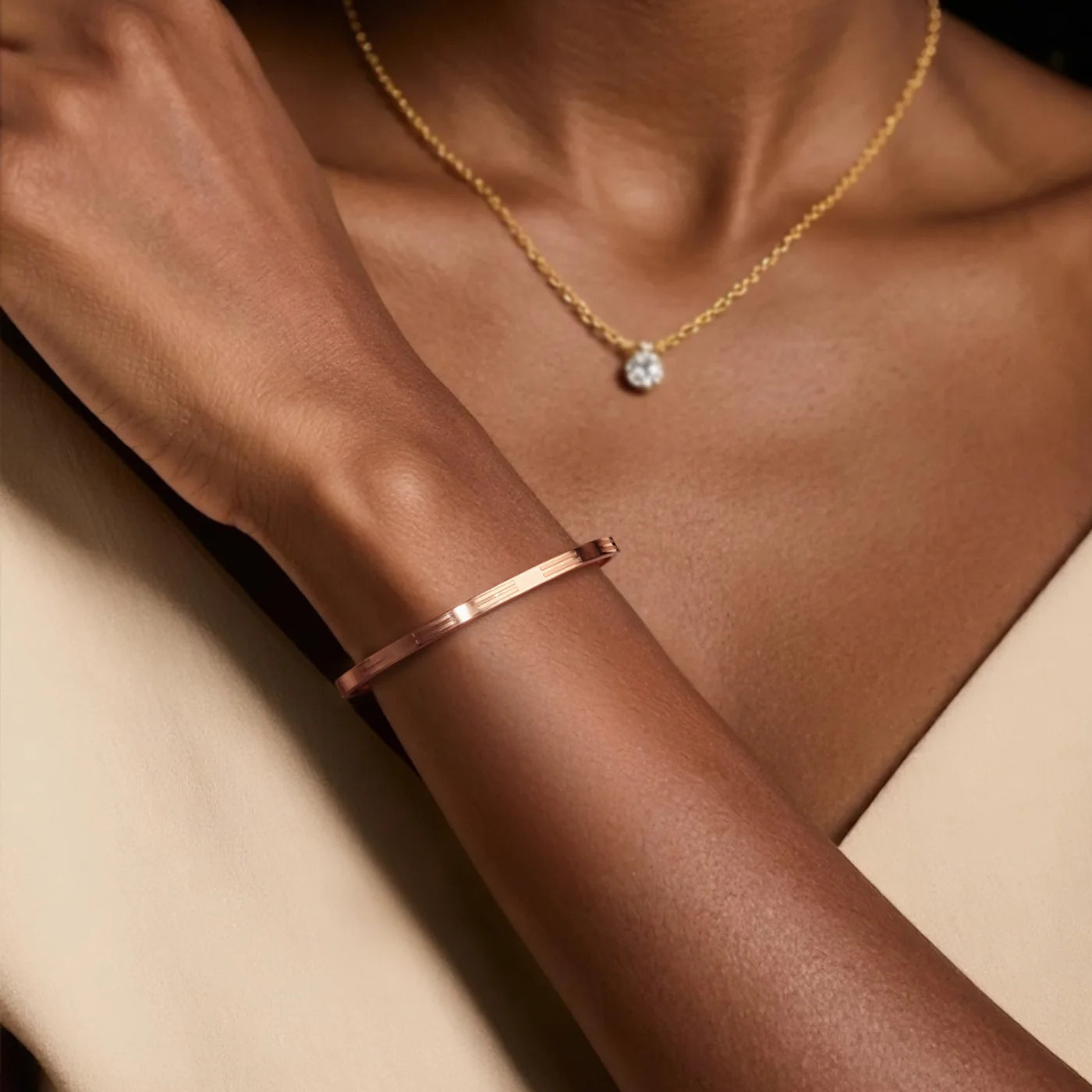 Rose Gold Engraved Friendship Bangle lifestyle image