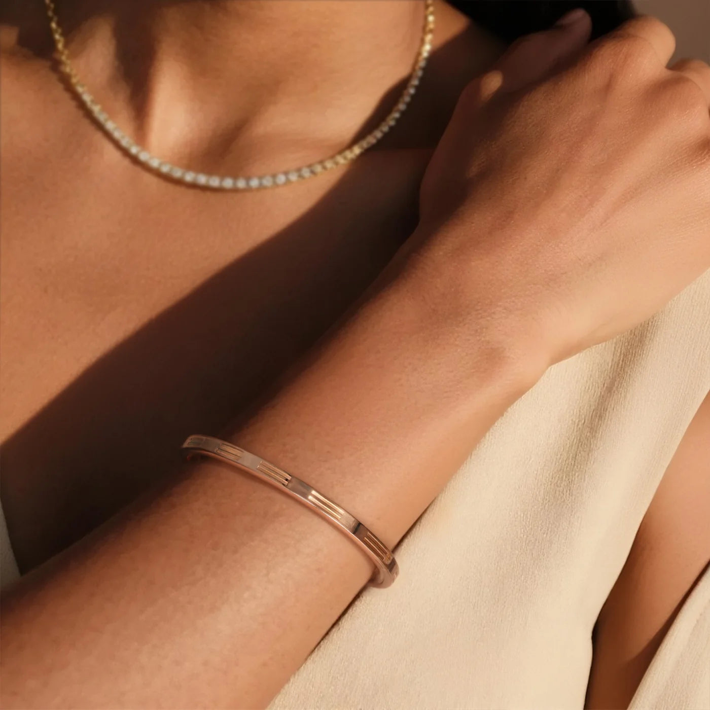 Rose Gold Engraved Friendship Bangle lifestyle image
