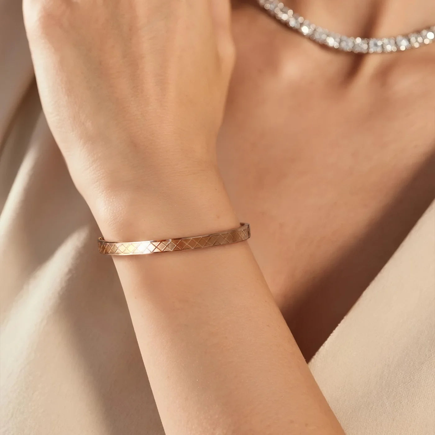 Gold Diamond-Pattern Bangle lifestyle image