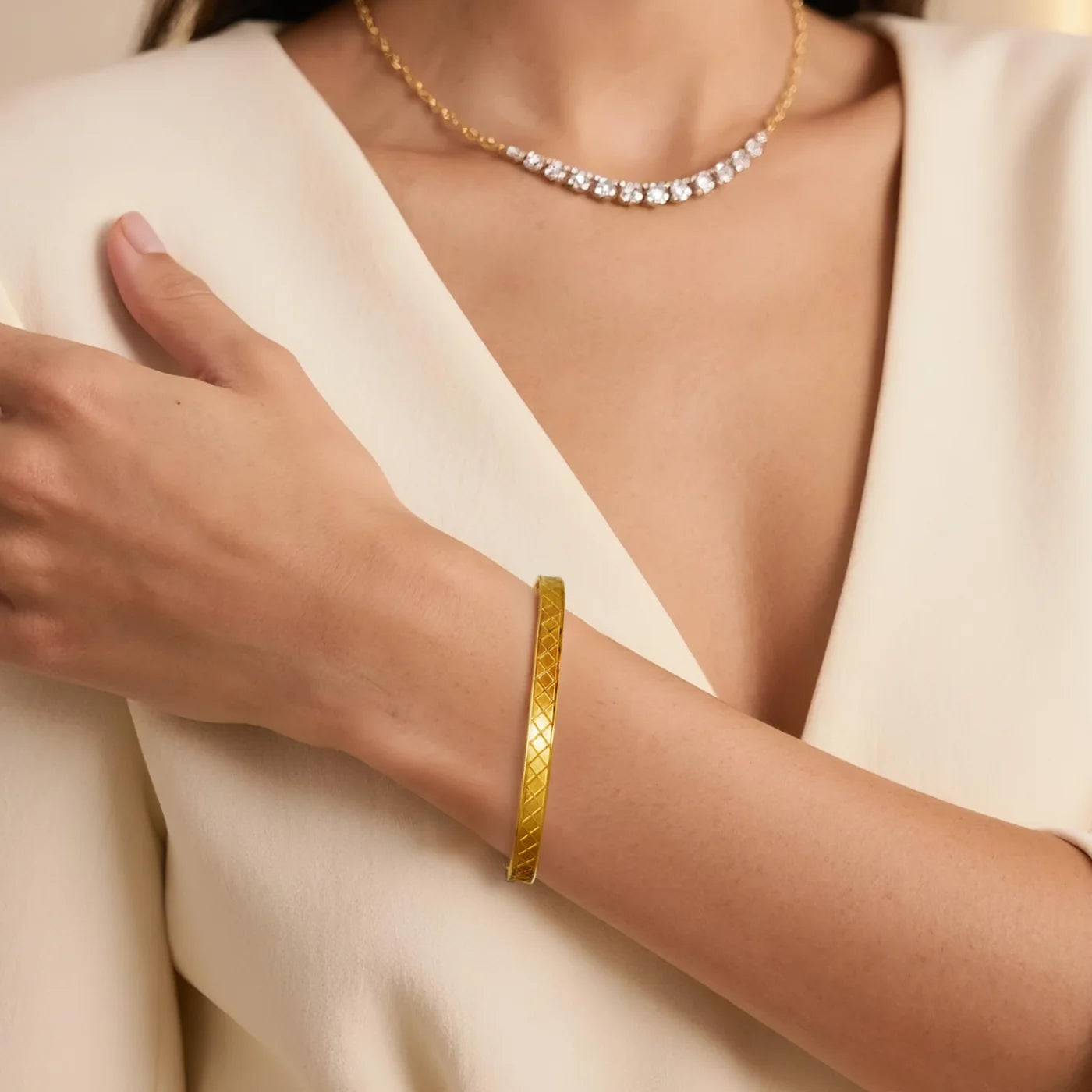 Silver Diamond-Pattern Bangle lifestyle image