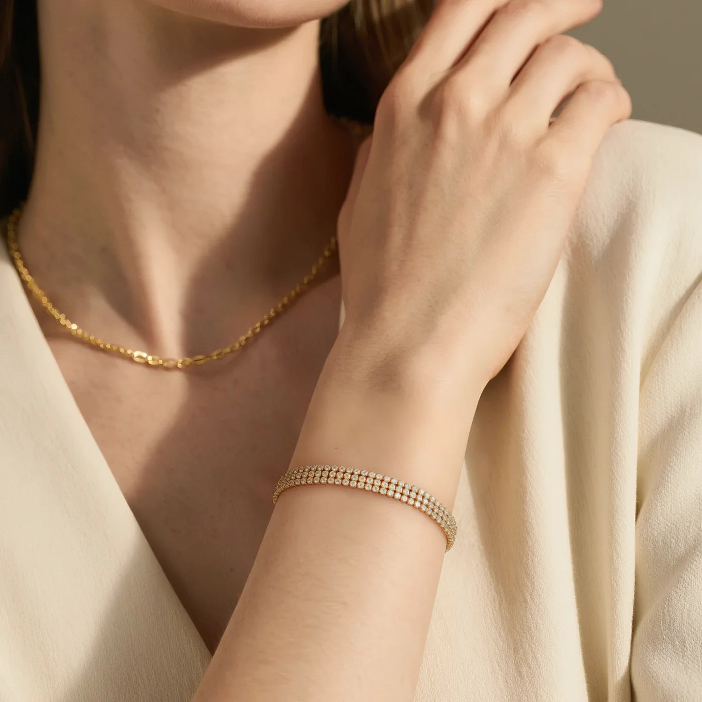 Gold Triple-Row Tennis Bracelet lifestyle image