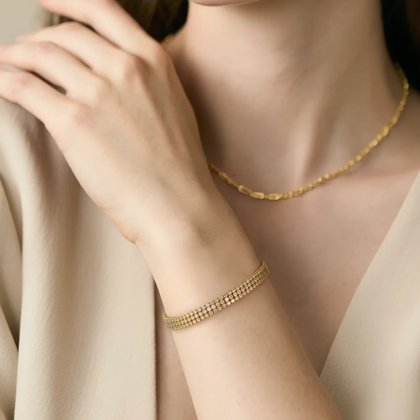 Gold Triple-Row Tennis Bracelet lifestyle image