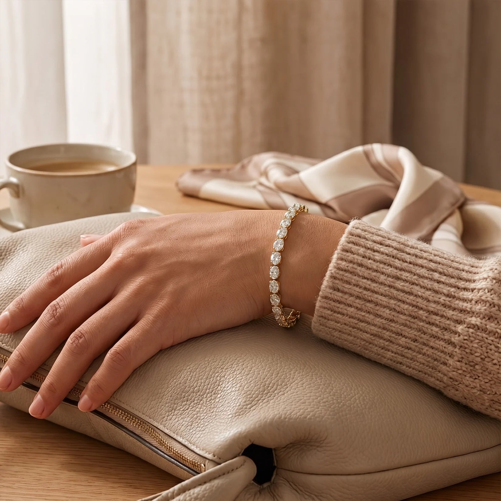 Gold Oval CZ Tennis Bracelet lifestyle image