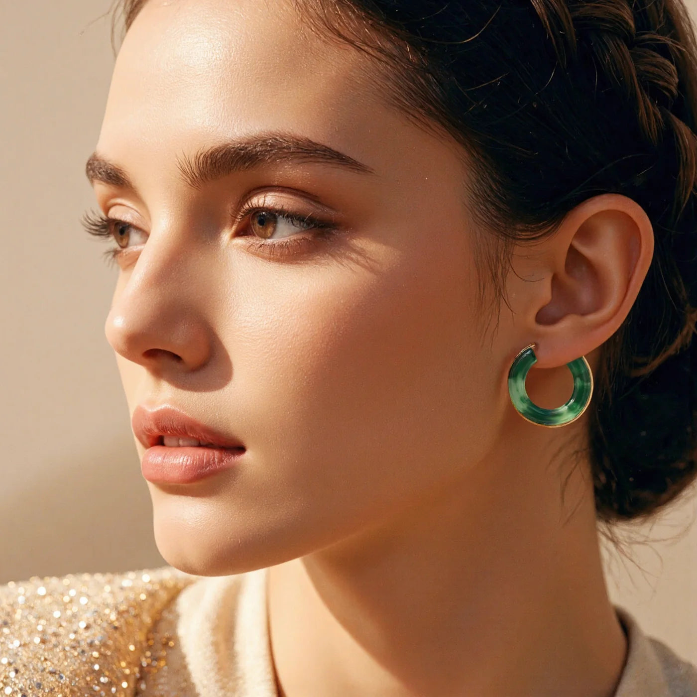 Black Marble Gold Hoop Earrings lifestyle image