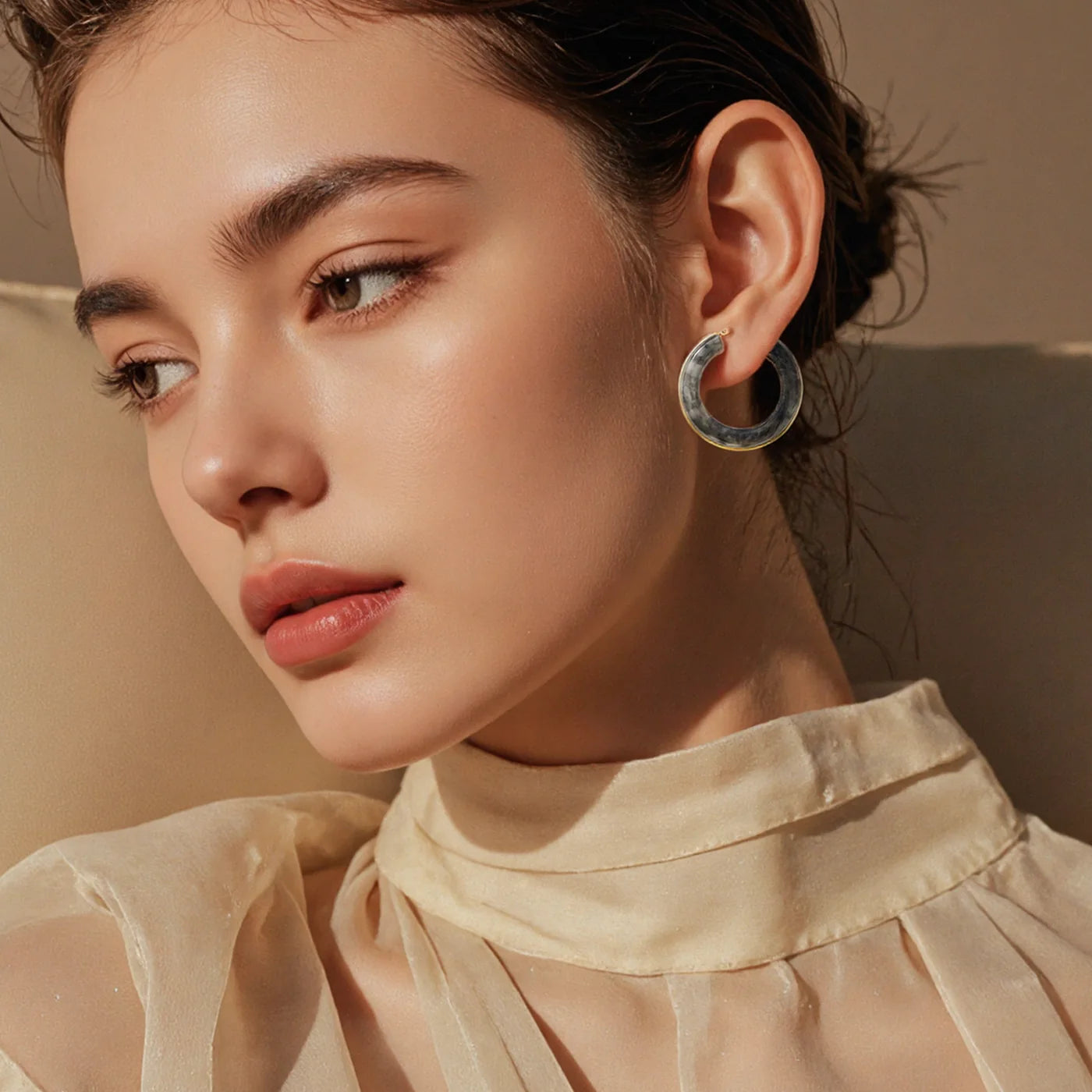 Black Marble Gold Hoop Earrings lifestyle image