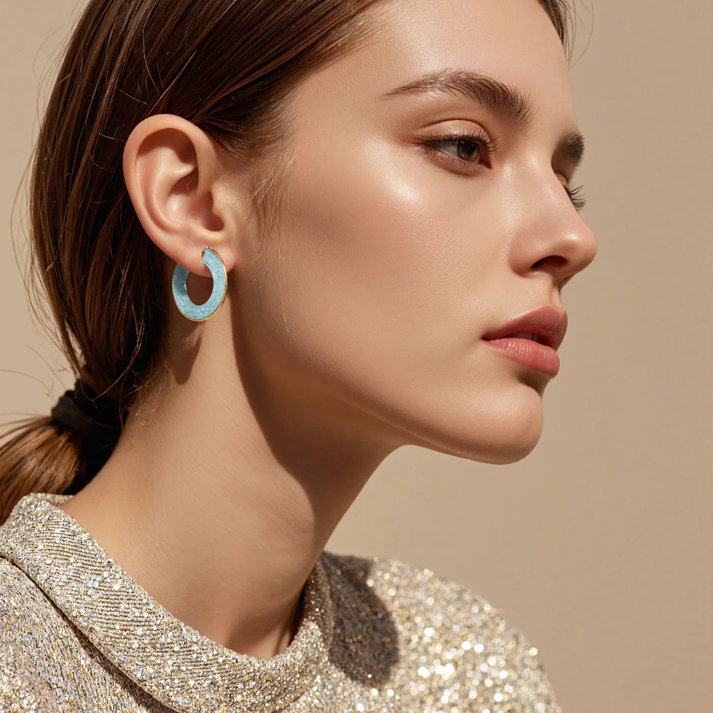 Black Marble Gold Hoop Earrings lifestyle image