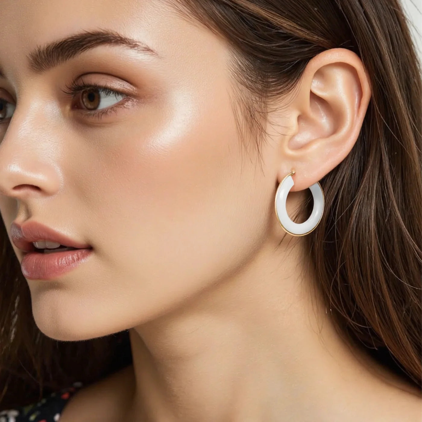 Black Marble Gold Hoop Earrings lifestyle image
