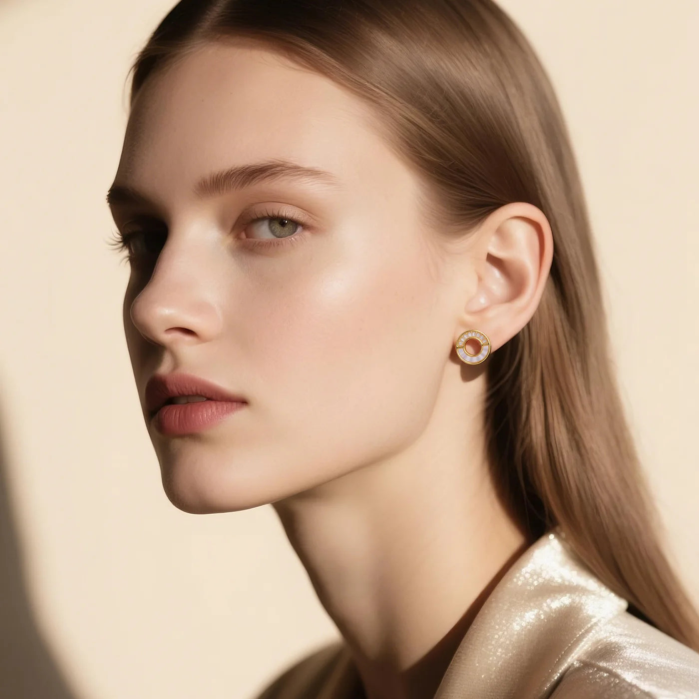 Open-Circle Gold CZ Stud Earrings lifestyle image
