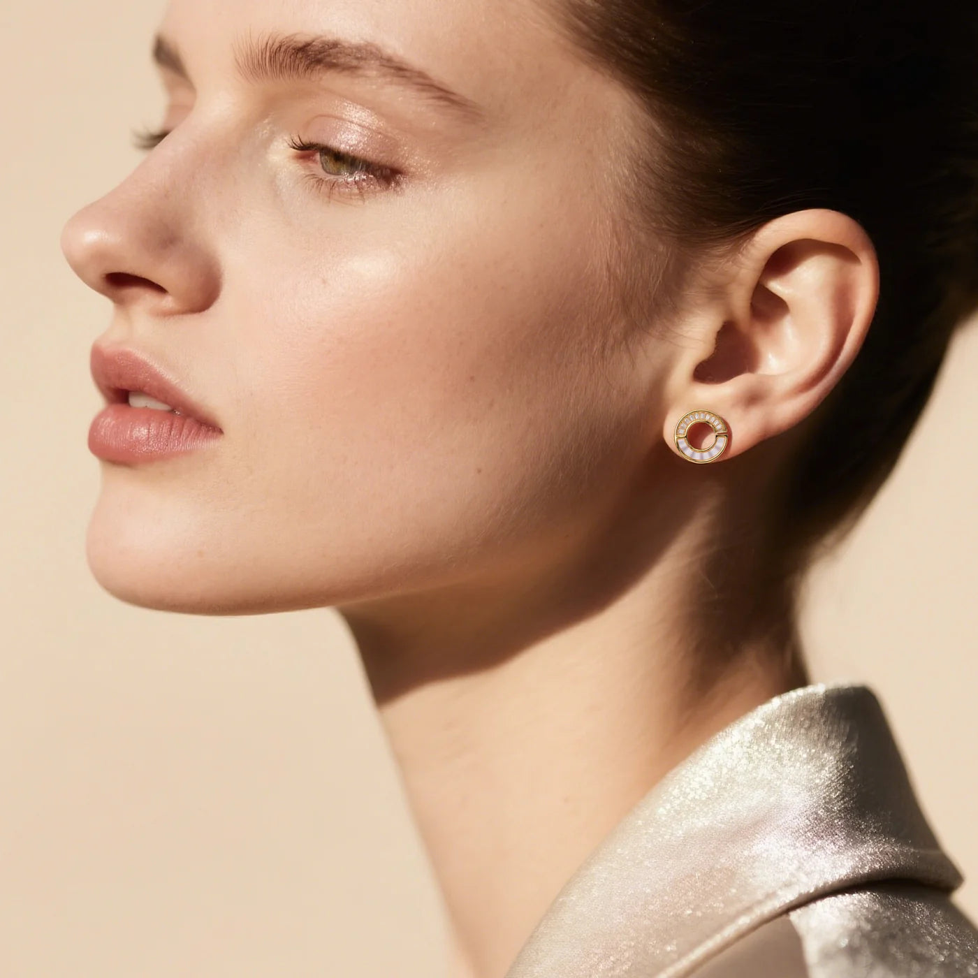 Open-Circle Gold CZ Stud Earrings lifestyle image