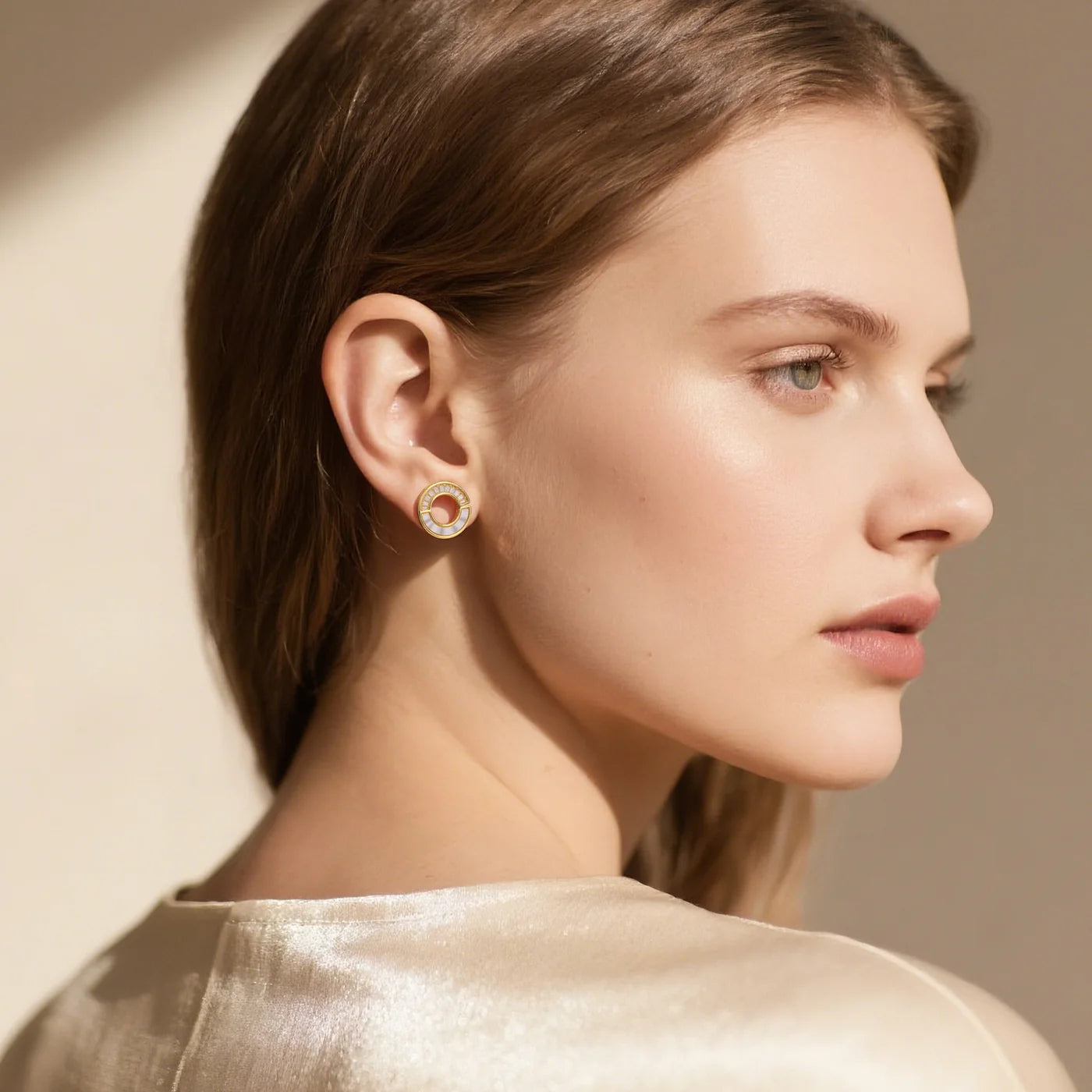 Open-Circle Gold CZ Stud Earrings lifestyle image