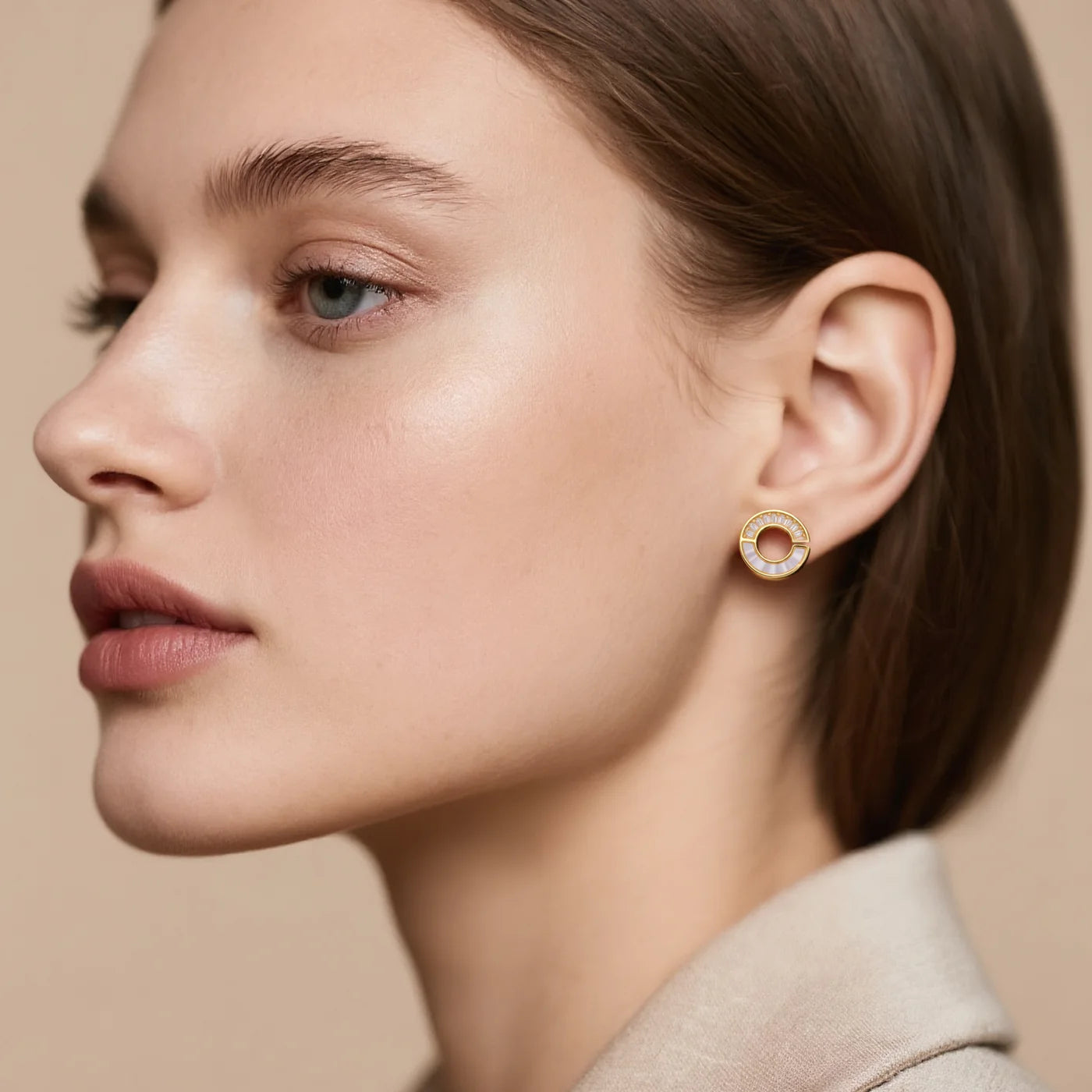 Open-Circle Gold CZ Stud Earrings lifestyle image