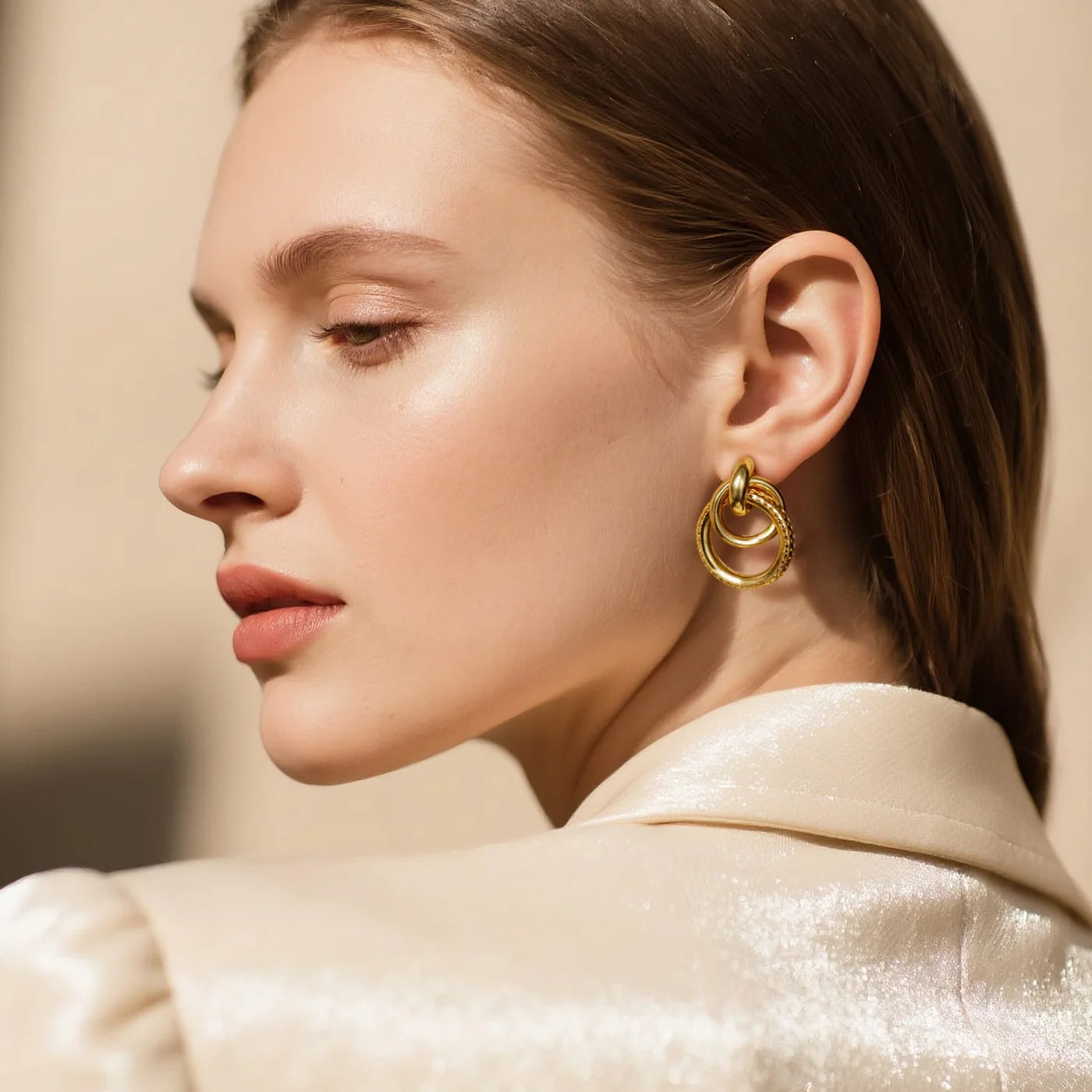 Interlocking Gold Hoop Earrings lifestyle image