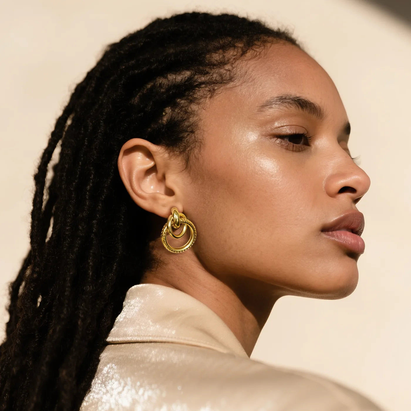 Interlocking Gold Hoop Earrings lifestyle image